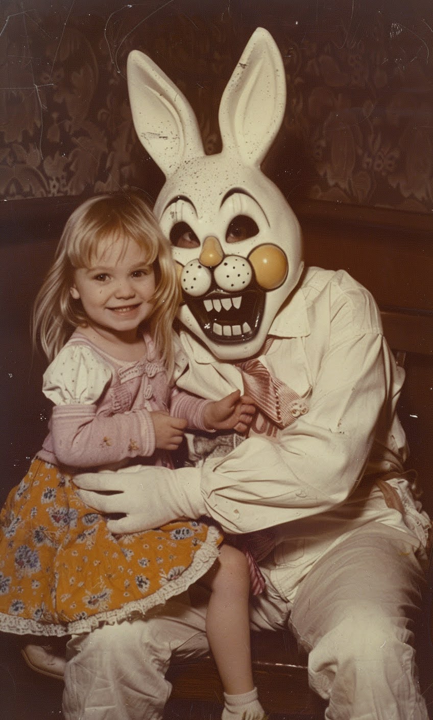 Emervark A Scary Easter Bunny Smiling And Holding An Adorable T 61760763 B11b 47af 9f74 2d903470dd9d